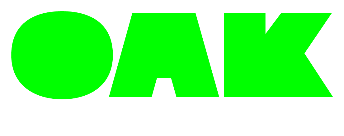 Green Oak logo with white text performance at work